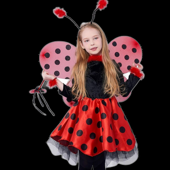 Ladybug Costume, Deluxe Animal Fancy Dress Outfit with Wings (10pcs Set) 3-4T - Picture 2 of 4